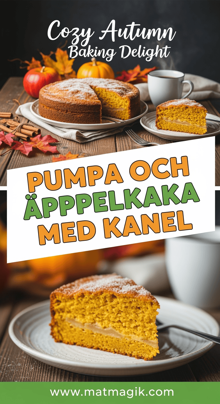 Golden carrot cake with apple chunks and cinnamon topping, perfect for autumn baking, served with coffee on a rustic wooden table. Ideal for cozy fall desserts and seasonal sweet recipes.