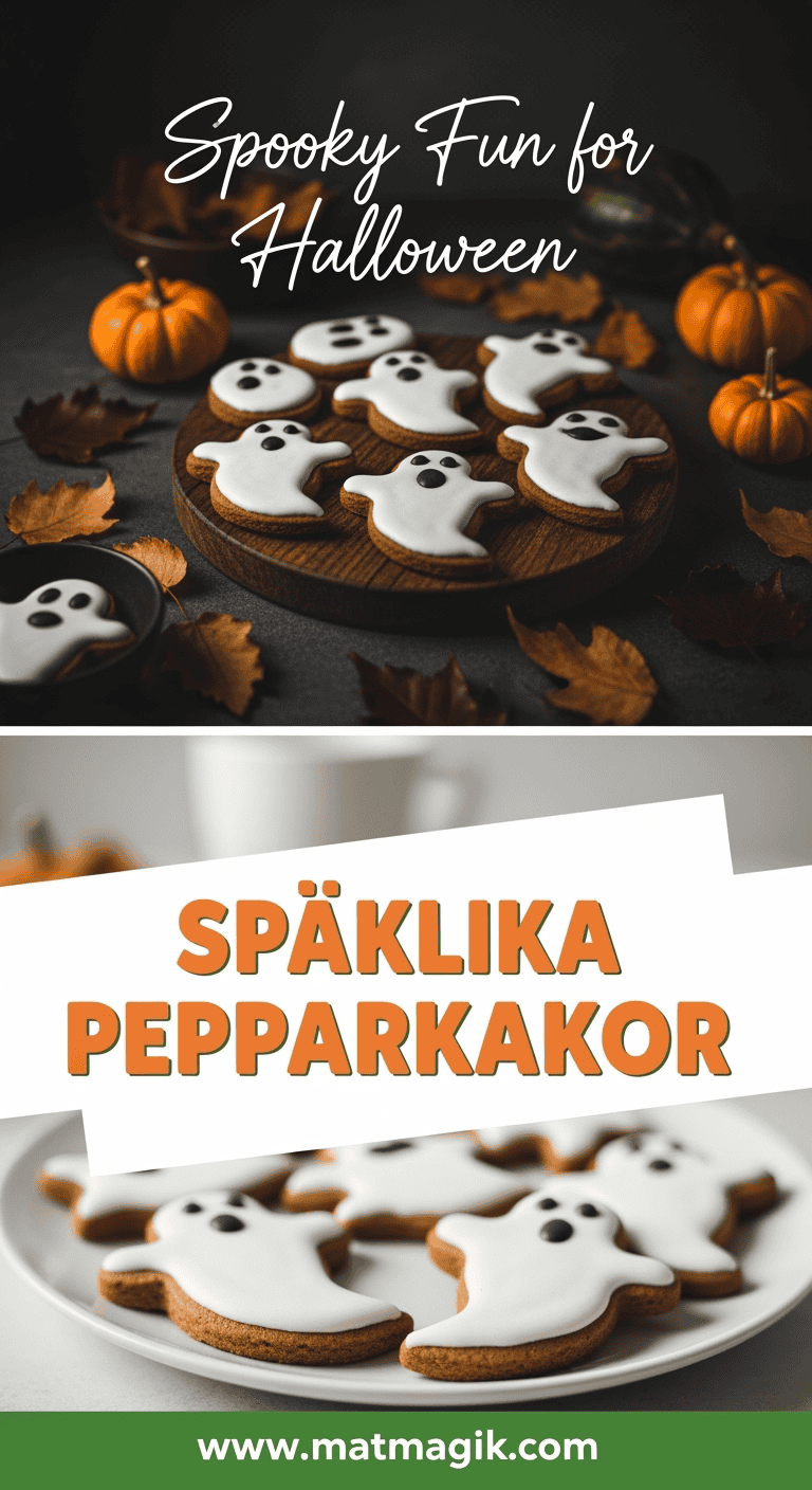 Grafted Pro Halloween ghost cookies with white icing on a wooden platter, surrounded by mini pumpkins and autumn leaves for festive fall baking.