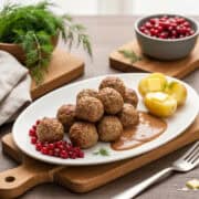 Swedish meatballs recipe with creamy sauce and lingonberry jam